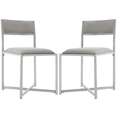Elysian Gray Leatherette Upholstered Side Chair with Chrome X-Style Legs, Set of 2