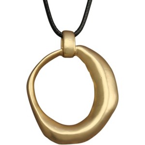 Leather and Wood Necklace Chunky Circle Pendant Boho Jewelry for Women - 1 of 4