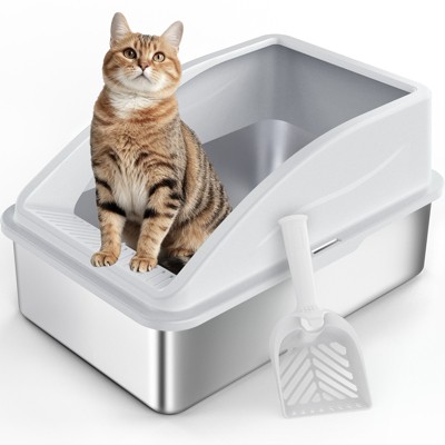 JOEJOY Cat Litter Box,Large Stainless Steel Cat Litter Box with Lid for Big Cats, High Side,Anti-Leakage,Non-Sticky, Easy Clean,Odorless