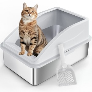 JOEJOY Cat Litter Box,Large Stainless Steel Cat Litter Box with Lid for Big Cats, High Side,Anti-Leakage,Non-Sticky, Easy Clean,Odorless - 1 of 4