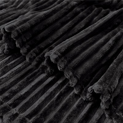 Black Ribbed Fleece Flannel Throw Blanket, 50x60 Inches