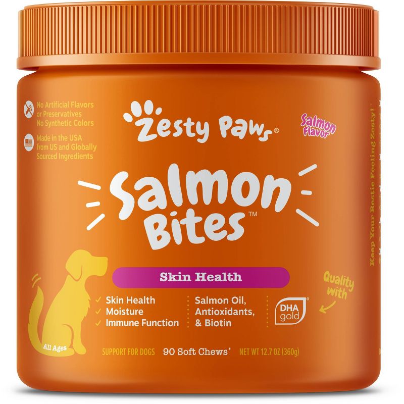 Zesty Paws Skin Health Salmon Soft Chews for Dogs - Salmon Flavor - 90ct, 1 of 6