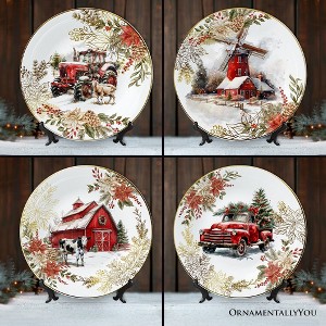 Farmhouse Christmas Set of 4 Plates with Real Gold Elements, Tableware Collection for Salad, Dessert, Appetizer, and Side Plates| OrnamentallyYou - 1 of 4