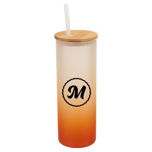 Elanze Designs M Monogram Letter Initial Rope Circle Wrap-Around Design 25 Ounce Frosted Gradient Glass On-The-Go Coffee Travel Skinny Tumbler Mug - 1 of 1