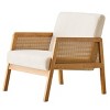 Mid-Century Modern Teddy Fabric Accent Chair with Rattan Armrests, Solid Wood Lounge Armchair for Living Room Bedroom-3irtyhousy - 3 of 4