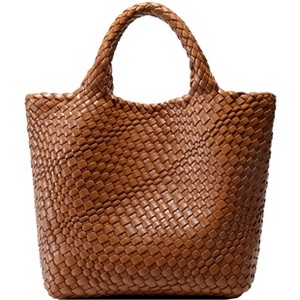 Generic Woven Bag for Women, Vegan Leather Tote Bag Large Summer Beach Travel Handbag - 1 of 4