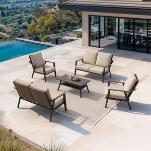 PURPLE LEAF  Rattan Outdoor Patio Furniture Set with Thick Cushion Heavy-Duty Metal Patio Conversation Sets for Backyards Gardens Poolside Porch - 1 of 4