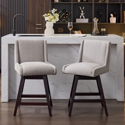 Hyleory Set of 2 Elegant Fabric Bar Stools with Solid Wood Frame