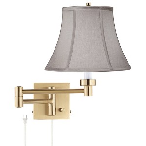 Barnes and Ivy Alta Warm Gold Plug-In Swing Arm Wall Lamp with Pewter Gray Bell Shade - 1 of 4