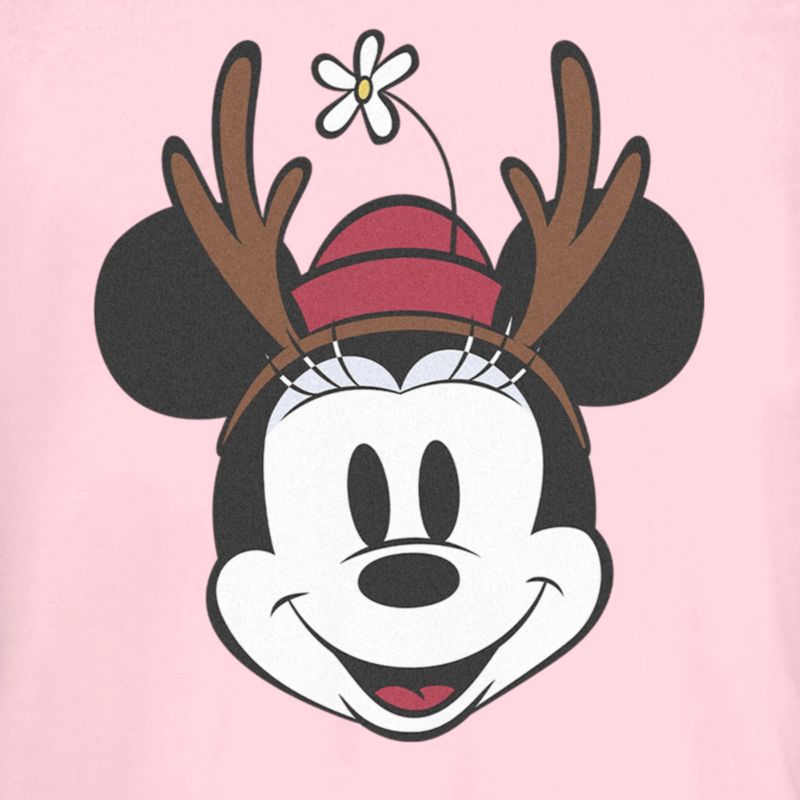 Juniors Womens Minnie Mouse Christmas Reindeer Antlers T-Shirt, 2 of 5