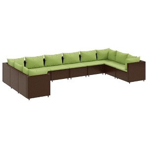 vidaXL 10-Piece Patio Lounge Set with Cushions - Brown Poly Rattan Sectional Sofa for Garden, Patio, Deck, or Terrace - Adjustable Feet, UV-Resistant - 1 of 4