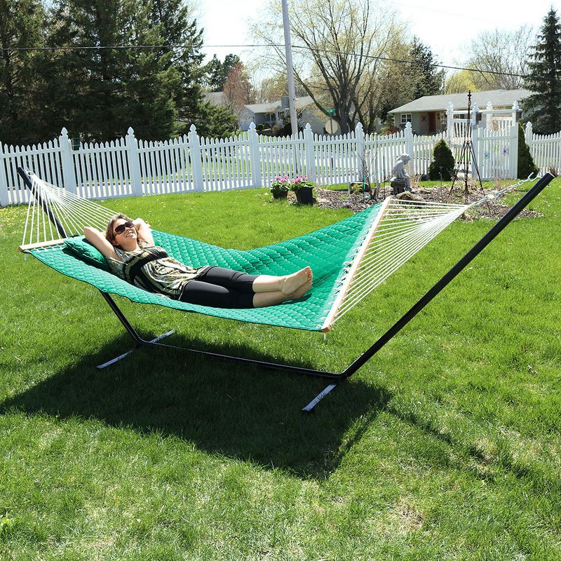 Sunnydaze 2-Person Quilted Double Hammock with Spreader Bars with Freestanding Stand - 400 lb Weight Capacity/12' Stand, 3 of 12