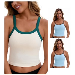 INSPIRE CHIC Women's 3 Packs Spaghetti Strap Camisole Sleeveless Contrast Color Cropped Tank Top - 1 of 4