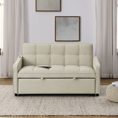 NicBex Classic Convertible Sleeper Chair, Pull-out Sofa Bed with  2 Arm Pockets,Couches with USB Charging Design for Living Room,Gray/Beige/Black/Blue