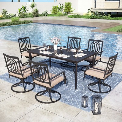 Captiva Designs 7pc Patio Dining Set with Geometric Pattern Rectangle Table & Metal Arm Chairs