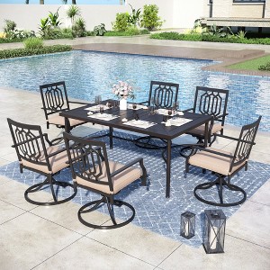 Captiva Designs 7pc Patio Dining Set with Geometric Pattern Rectangle Table & Metal Arm Chairs - 1 of 4