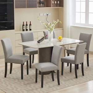 Dining Chairs Set of 6, Upholstered Parsons Diner Room Chair Sets, Linen Fabric Accent Chairs with Nailhead Trim and Padded Cushion - 1 of 4