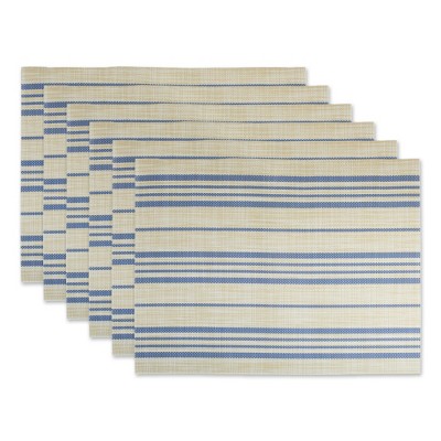 DII Farmhouse Stripe Woven PVC Placemat Set/6, French Blue, 13x17.25"