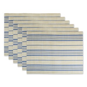 DII Farmhouse Stripe Woven PVC Placemat Set/6, French Blue, 13x17.25" - 1 of 4
