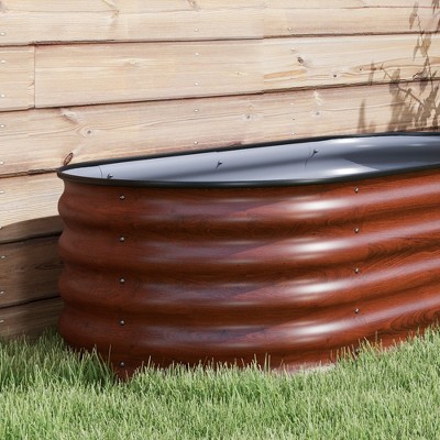 Brown Galvanized Metal Raised Garden Bed Kit with Safety Edging