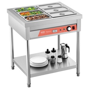 VEVOR 6-Pan Commercial Food Warmer, 6 x 1/3 Pans Electric Steam Table, 1500W Buffet Catering Food Warmer with Undershelf, Stainless Steel,Silver - 1 of 4