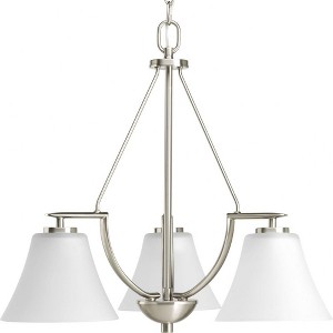 Progress Lighting Bravo Collection 3-Light Linear Chandelier, Ceramic, Brushed Nickel, Etched Umber Linen Glass - 1 of 2