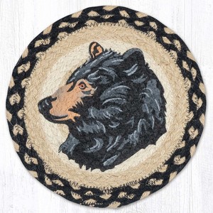 Earth Rugs Bear Profile Printed Round Jute Trivet – 10" Rustic Wildlife Accent with Heat-Resistant Braided Eco-Friendly Design - 1 of 3