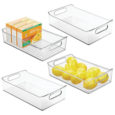 mDesign Wide Plastic Kitchen or Pantry Food Storage Organizer Bin, 4 Pack,  Clear