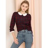INSPIRE CHIC Women's Peter Pan Collar Contrast Puff Sleeve Plaid Blouse - 3 of 4