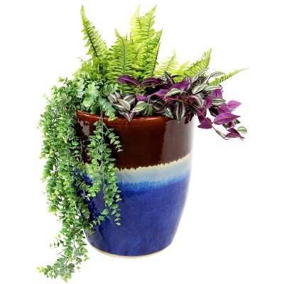 Beachcomber 14-Inch Glazed Ceramic Indoor/Outdoor Planter