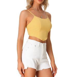 Allegra K Women's Asymmetrical Hem Textured Spaghetti Strap Crop Camisole - 1 of 4