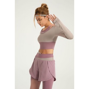 Women's Two-in-One Long Sleeve Yoga Top Color Block Workout Shirt, Pink, XL - 1 of 3