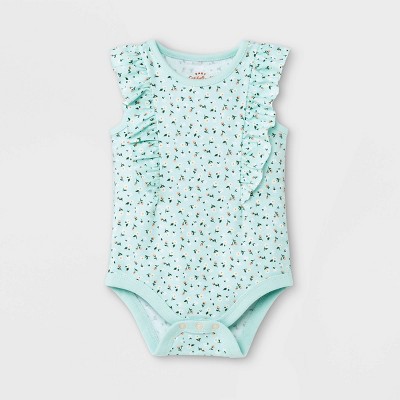 Image of Baby Girls' Ditsy Floral Ruffle Bodysuit - Cat & Jack™ Mint Green Newborn
