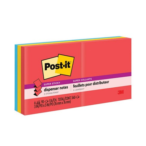 Post-it Dispenser Notes Super Sticky Pop-up 3 x 3 Note Refill, 3" x 3", Playful Primaries Collection Colors, 90 Sheets/Pad, 6 Pads/Pack - image 1 of 4