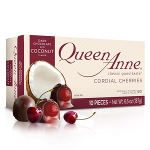 Queen Anne Dark Chocolate Coconut Covered Cordial Cherries | 6.6 Ounces | 10 Piece Gift Box | Whole Cherry Sweet Creamy Fruity Flavor - 1 of 4