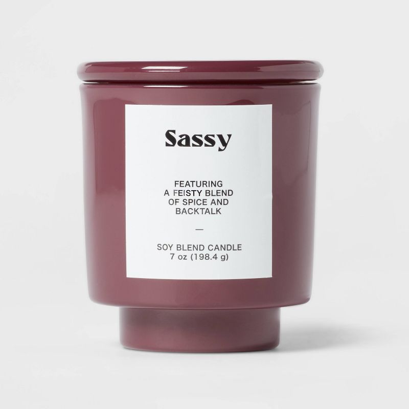 7oz Plum Exterior Painted Glass with Glass Lid Sassy Candle Purple - Opalhouse&#8482;, 1 of 5