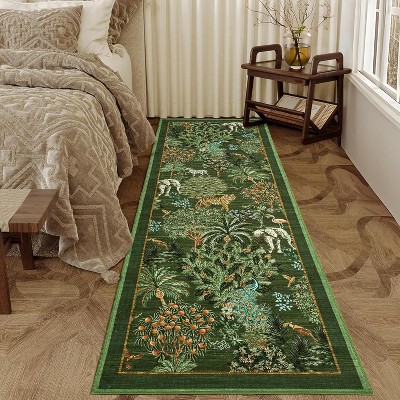 TackView Kitchen Runner Rug Non Slip Washable Runners for Hallways, Animal Print Runner Rugs Low-Pile Forest Long Carpet