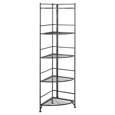 58" 5 Tier Folding Metal Corner Shelf Black - Breighton Home