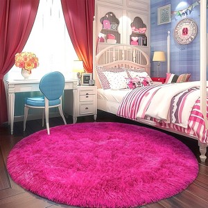 5ft Round Fluffy Area Rug, Soft Shaggy Circle Carpet for Bedroom, Kids Girls Boys Room - 1 of 4