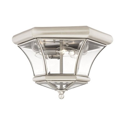 Brushed Nickel 3-Light Indoor/Outdoor Flush Mount with Clear Glass