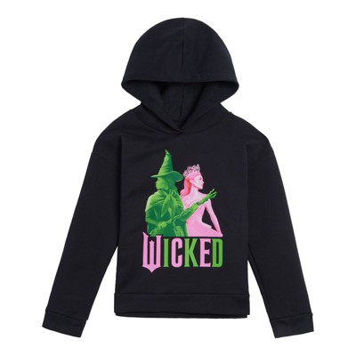 Universal Studios Wicked Little Girls Fleece Drop Shoulder Pullover Hoodie Black Glinda / Elphaba 7-8