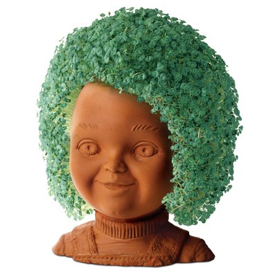 Terracotta Chucky Decorative Planter with Green Chia Hair