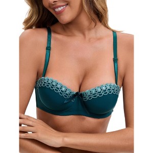 INSPIRE CHIC Women's Convertible Bra Half Cup French Underwire Maximizer Push Up Bow Decoration Lingerie - 1 of 4
