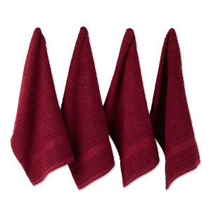 Design Imports  Terry Waffle Solid Dishtowel Set 4 Piece, 15X26", Wine - 1 of 4
