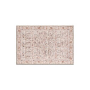 World Rug Gallery Delano Terracotta Floral Pattern Indoor Rug – Washable Low Pile Rug with Non-Slip Backing - 1 of 4