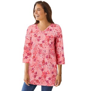 Woman Within Perfect Printed Three-Quarter-Sleeve V-Neck Tunic - 1 of 4