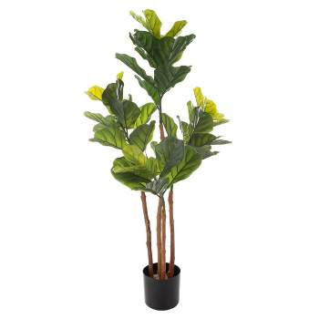 Fiddle Leaf Fig Artificial Tree - 50-Inch Potted Faux Plant with Natural Feel Leaves for Office or Home Decor - Realistic Indoor Plants by Pure Garden