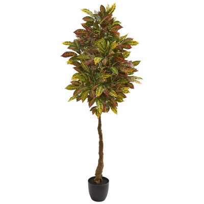 5ft Artificial Croton Tree in Pot - Nearly Natural