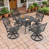 5-Piece Round Cast Aluminum Patio Set with Swivel Chairs,Brown Cushions,and Umbrella Hole - 2 of 4