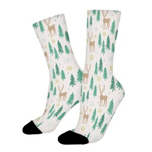 Dsane Xmas Reindeer in Winter Forest Women Printed Crew Socks Funny Funky Socks Soft Polyester Novelty Gifts for Artists Men - 1 of 1